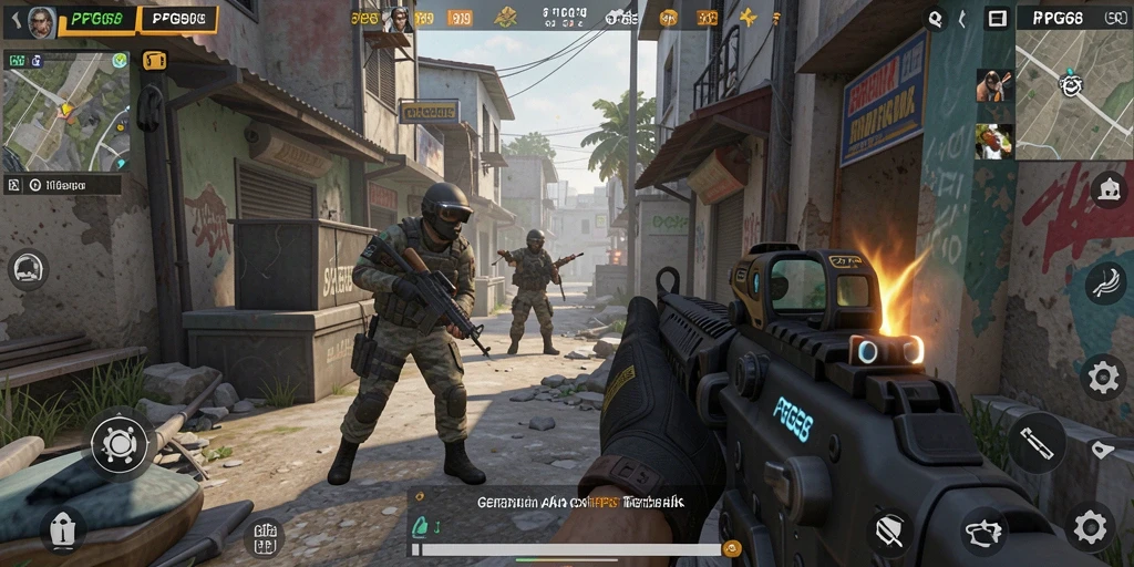 Tangkapan layar gameplay PGG68 menampilkan pertempuran intens dan aksi menembak.