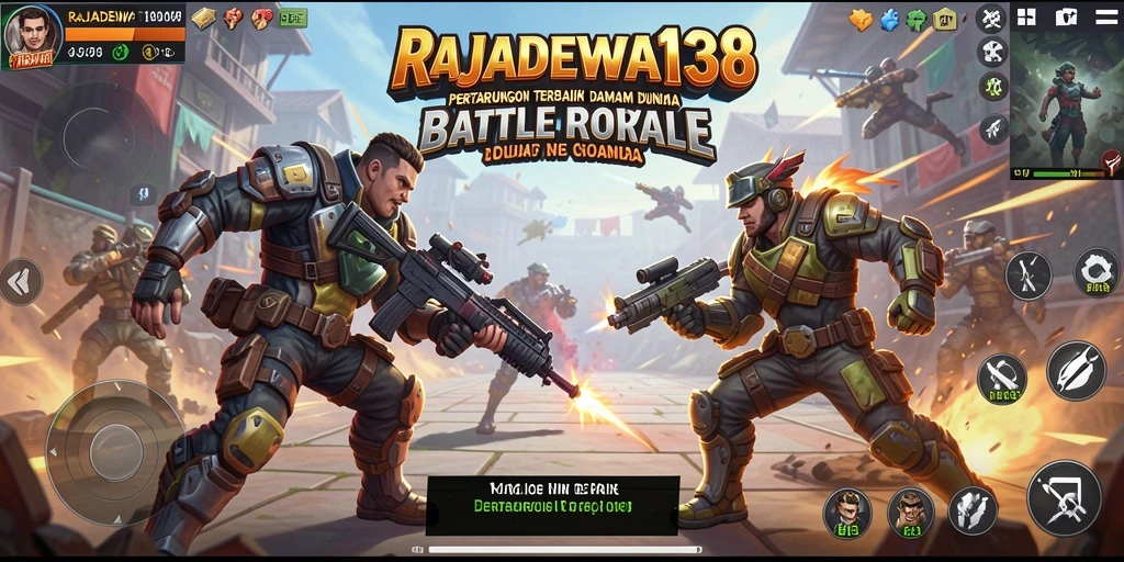 Screenshot gameplay RAJADEWA138 menampilkan pertempuran seru dalam arena Battle Royale.