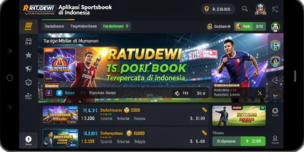 Screenshot gameplay RATUDEWI yang menunjukkan fitur taruhan olahraga.
