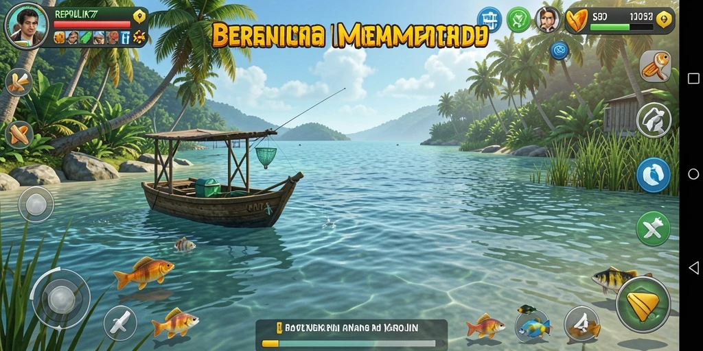 Screenshot gameplay menampilkan aksi memancing yang mendebarkan.